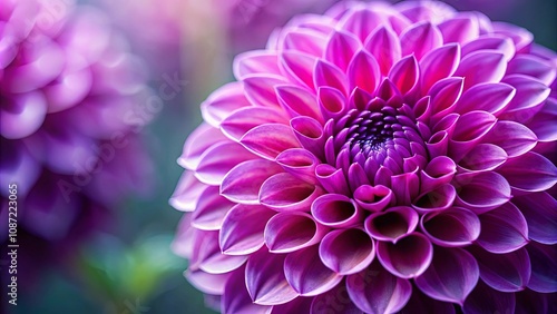 A vibrant close-up showcasing the intricate details of a single, deep purple dahlia bloom, with a blurred background of similar flowers.