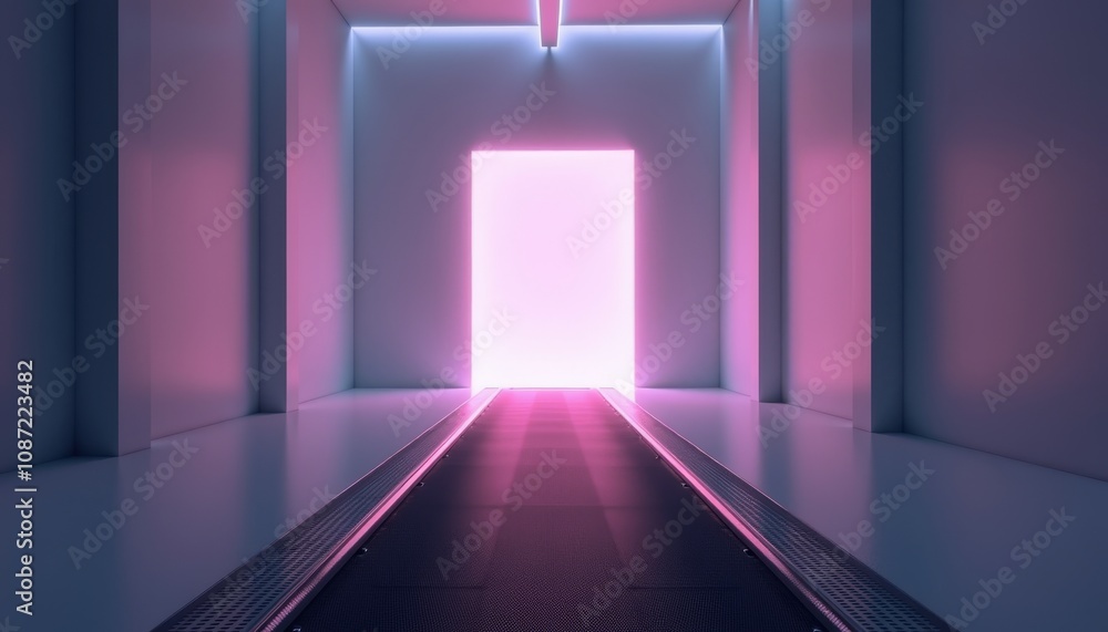 Fototapeta premium Futuristic corridor leading to a glowing door, symbolizing the journey of weight loss and transformation