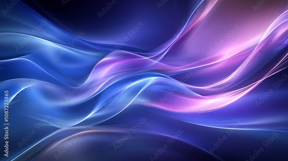 Glowing blue and purple waves undulate smoothly Glowing blue and purple waves undulate smoothly
