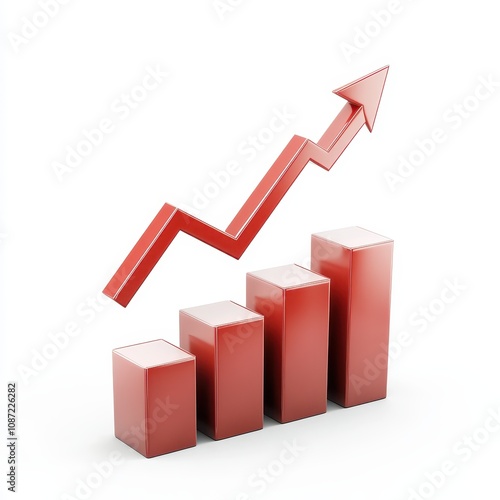 Free Download A 3D chart with an upward arrow showing projected business growth, photorealistic style, isolated on white background - GFXLoad
