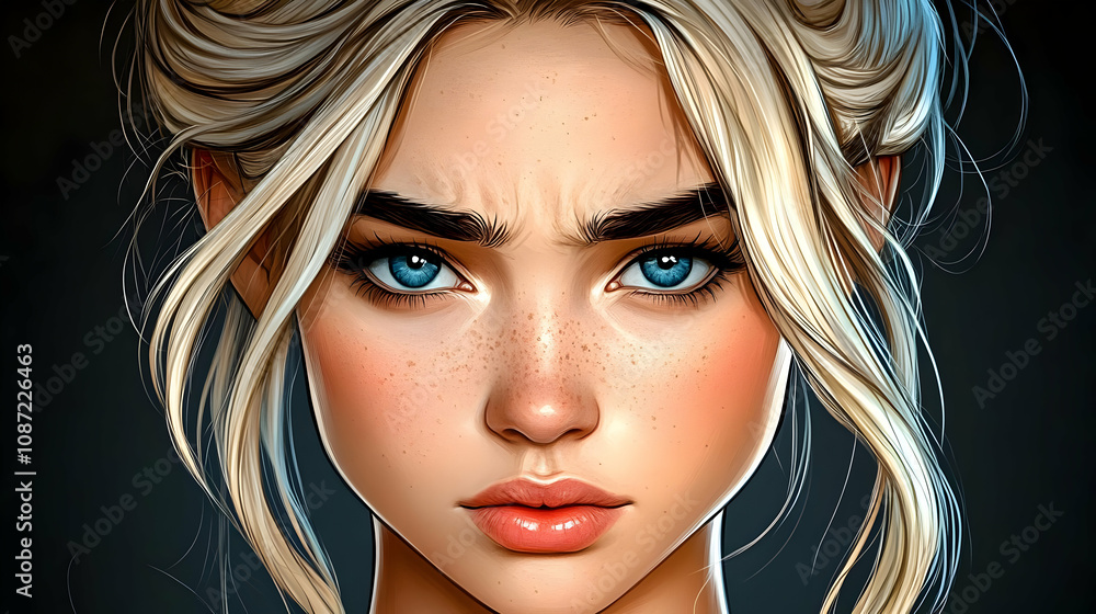 Digital Illustration of a Blonde Woman with Blue Eyes Digital Illustration of a Blonde Woman with Blue Eyes