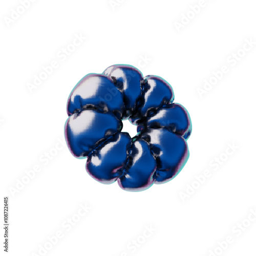 Realistic inflated flower shape balloon 3D vector icon, glossy rounded helium foil, volume metallic surface air figure