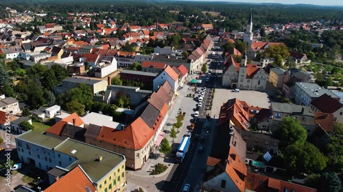 Aerial view of the old town of the city Coswig on a sunny noon in summer in Germany. photo