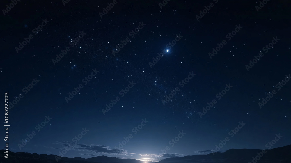 Starlit sky with bright planet shining over a quiet landscape at night Starlit sky with bright planet shining over a quiet landscape at night