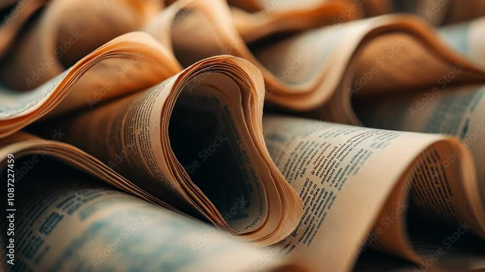 Close-up of a stack of old books with the pages curled, showing the ...