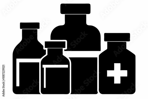  medicine bottles silhouette vector illustration white background