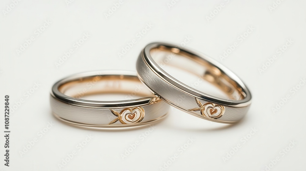 a pair of wedding rings engraved with initials, symbolic love, isolated on white background a pair of wedding rings engraved with initials, symbolic love, isolated on white background