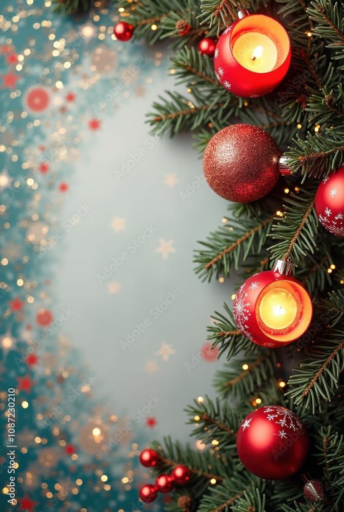 Festive Christmas Decor with Candles Ornaments and Lights Festive Christmas Decor with Candles Ornaments and Lights