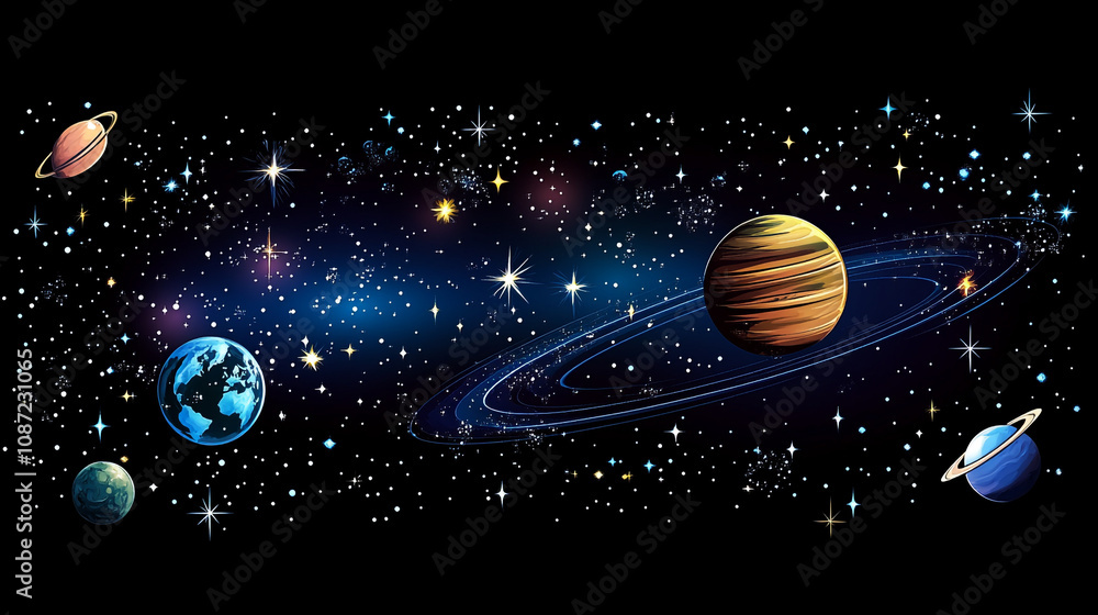 Exploring the vibrant beauty of the universe with planets, stars, and cosmic wonders at night Exploring the vibrant beauty of the universe with planets, stars, and cosmic wonders at night
