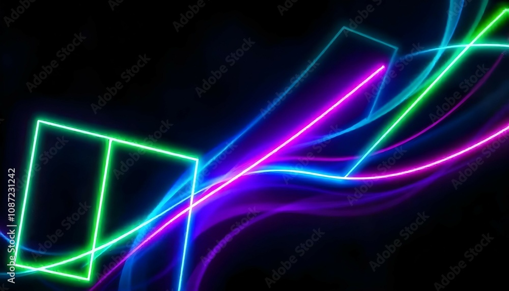 Colorful neon lights and geometric squares create a vibrant abstract background Colorful neon lights and geometric squares create a vibrant abstract background