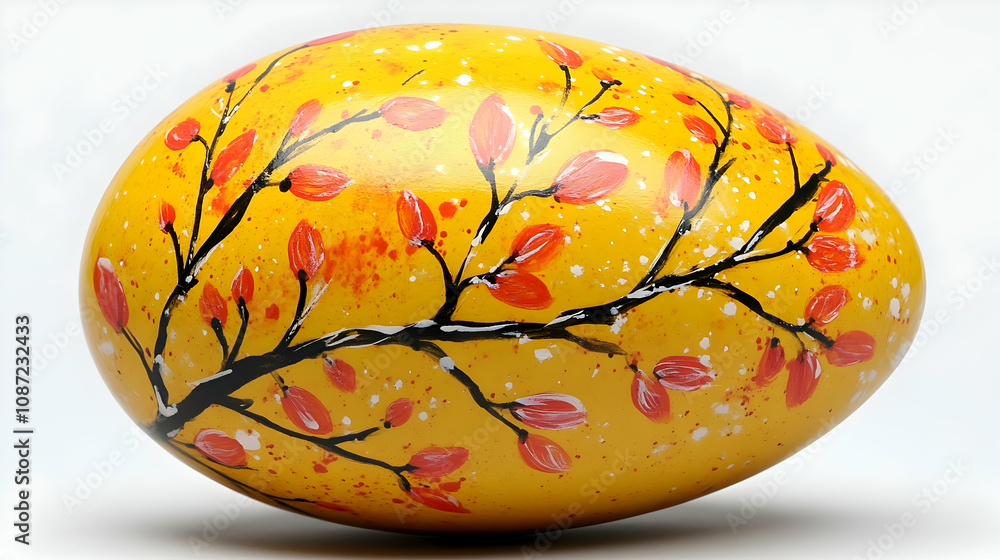 Yellow Egg With Red Branch Illustration Yellow Egg With Red Branch Illustration
