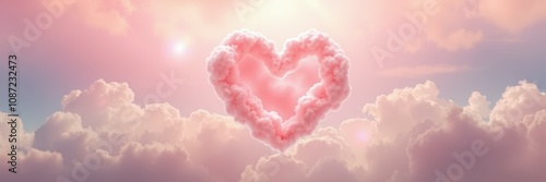 Pink clouds form a lovely heart shape against a soft pink and blue sky