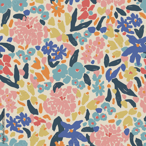 Vector cute ditsy floral illustration seamless repeat pattern digital artwork