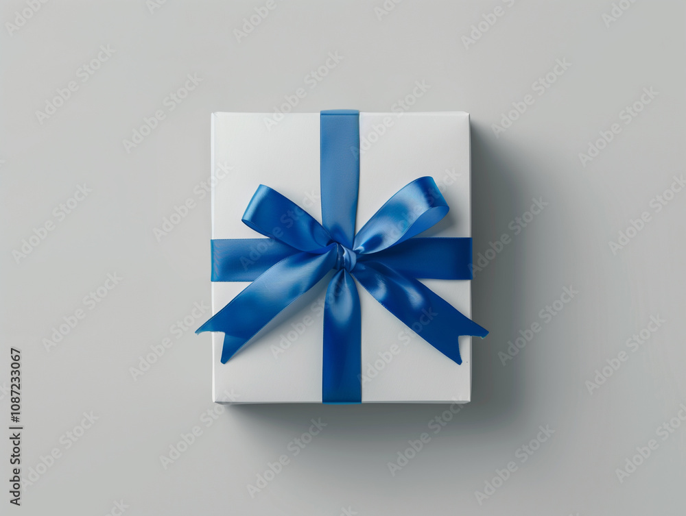 White gift box with blue ribbon bow isolated on white background White gift box with blue ribbon bow isolated on white background