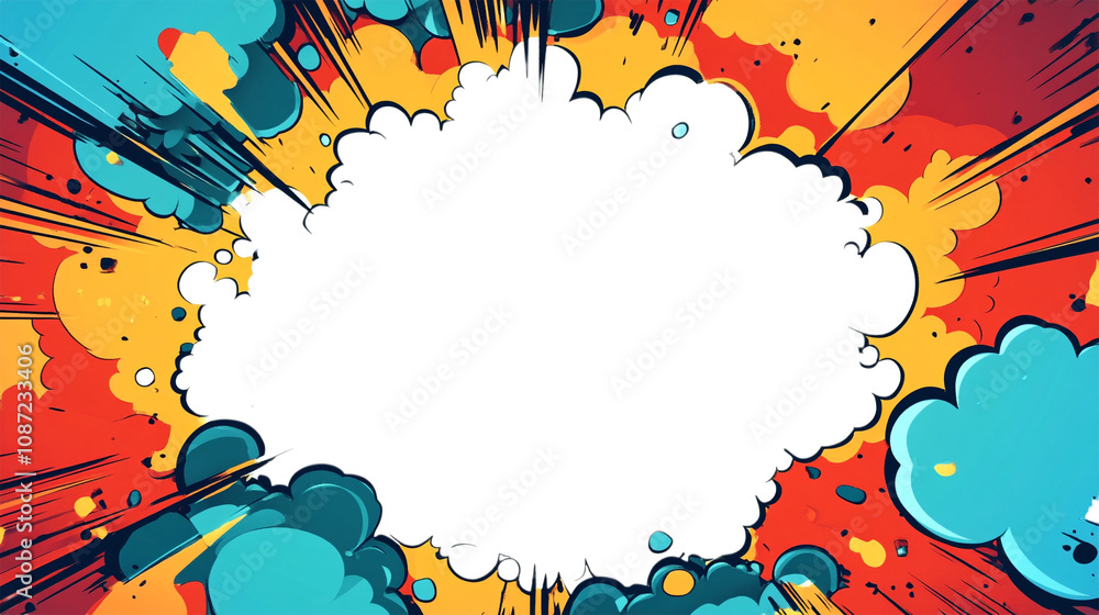 Fototapeta premium 3d Empty comic-style background frame against transparent background for customizing with text or graphics, perfect for comic strips or creative designs