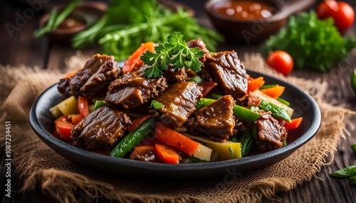 Fried chicken liver with vegetables. Healthy food. 