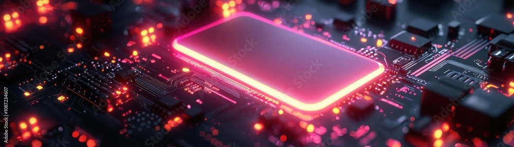 Fototapeta premium Exploring futuristic circuit architecture glowing geometric forms in a digital environment from a tech perspective