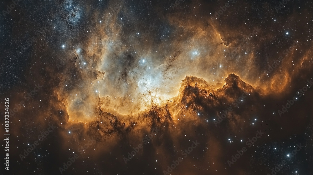 Stunning view of a nebula illuminated by vibrant starlight in the vast cosmos at night Stunning view of a nebula illuminated by vibrant starlight in the vast cosmos at night