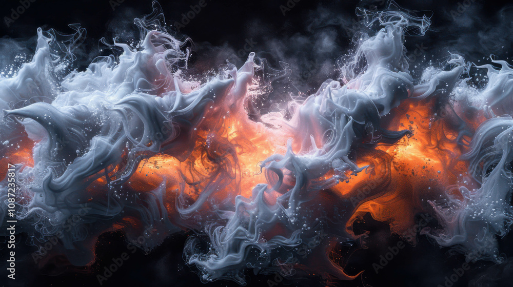 The image is a colorful and dynamic representation of a fire, with white and orange flames swirling together in the air. Scene is one of excitement and energy The image is a colorful and dynamic representation of a fire, with white and orange flames swirling together in the air. Scene is one of excitement and energy