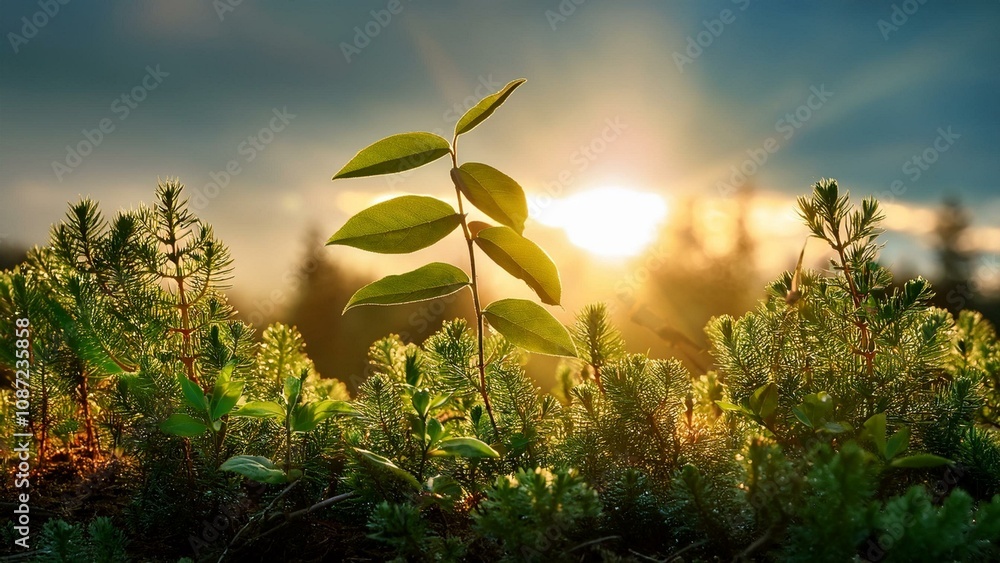 Tree shoots illuminated by the warm glow of the morning sun
Tree shoots illuminated by the warm glow of the morning sun