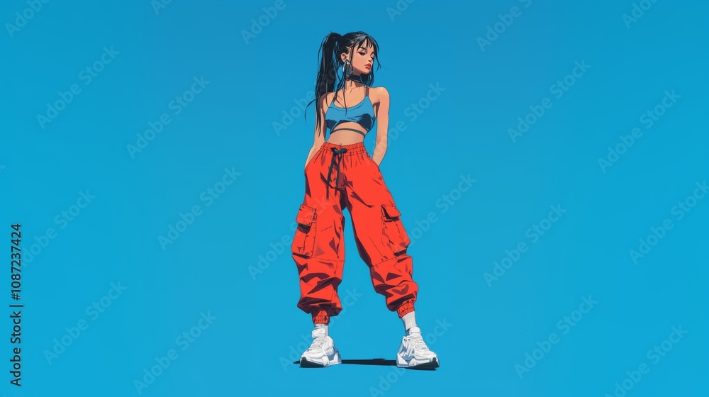 y2k anime woman in blue and red