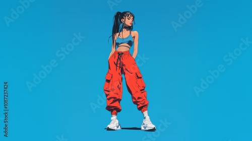 Obraz na płótnie y2k anime woman in blue and red w salonie