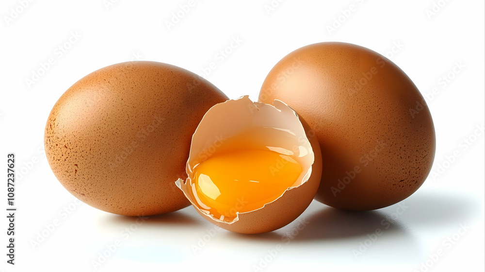 Brown Eggs With Yolk - Realistic Image Brown Eggs With Yolk - Realistic Image