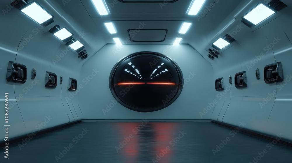 A sleek, futuristic tunnel features a circular door highlighted by neon lights, creating an immersive and sci-fi ambiance that invites exploration and wonder. A sleek, futuristic tunnel features a circular door highlighted by neon lights, creating an immersive and sci-fi ambiance that invites exploration and wonder.