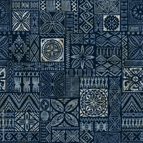 Polynesian Hawaiian style tribal tapa elements  fabric wallpaper abstract vector seamless pattern for fabric wear shirt pillow tablecloth carpet