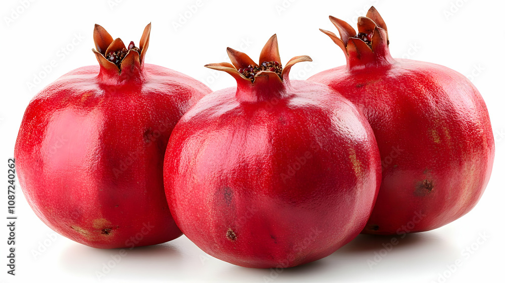 Three Red Pomegranates on White Background - Realistic Photo Three Red Pomegranates on White Background - Realistic Photo