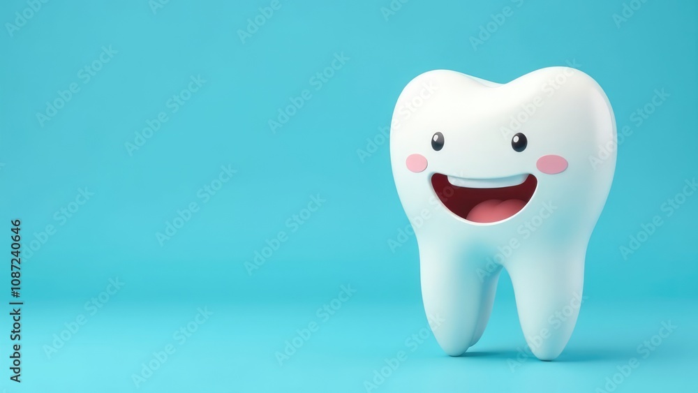 Cute happy smiling tooth cartoon character illustration in modern flat style. Isolated blue background. Clean teeth concept. Brushing your teeth. Teeth Cute happy smiling tooth cartoon character illustration in modern flat style. Isolated blue background. Clean teeth concept. Brushing your teeth. Teeth