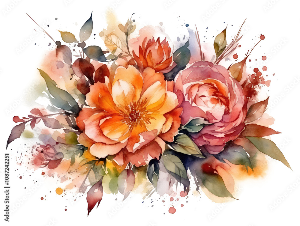 Fototapeta premium Watercolor flower arrangement illustration on transparent background, png
