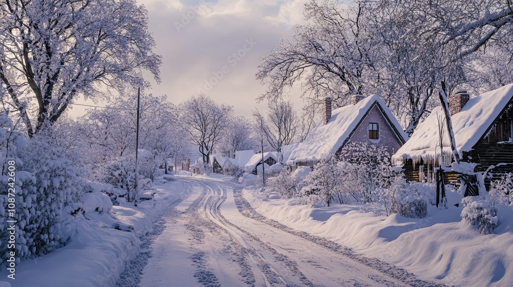Naklejka premium Snow-Covered Village 