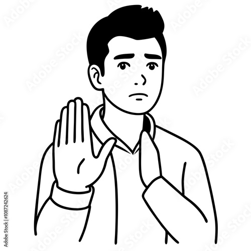 man makes stop gesture saying no