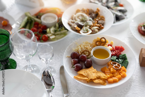 delicious snacks on the festive table at a banquet