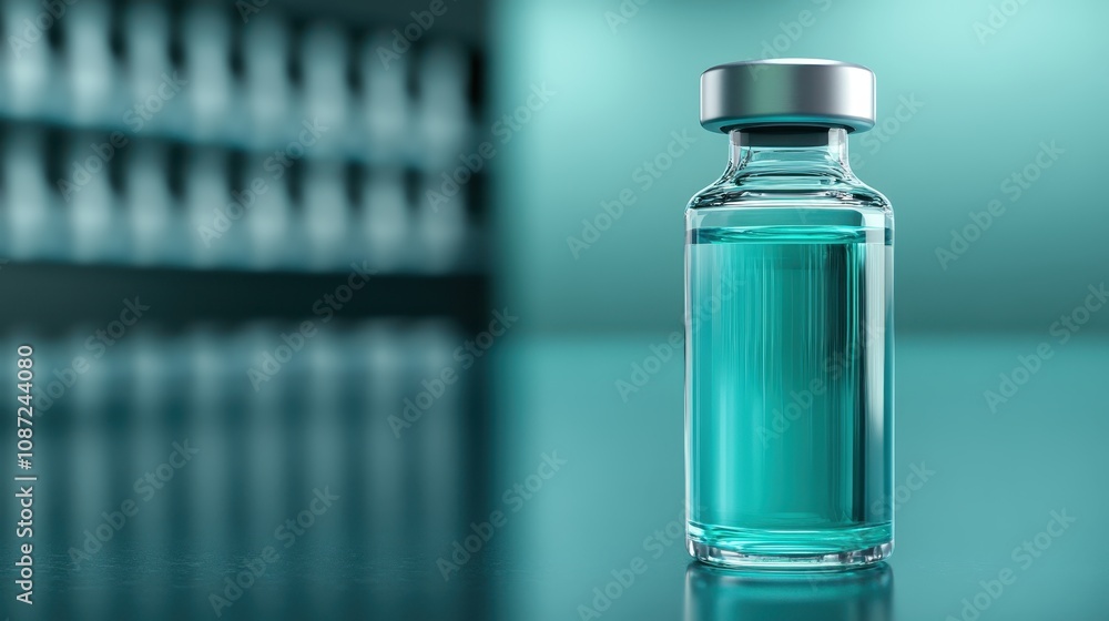 A clear glass vial containing blue liquid is set against a smooth, reflective surface, evoking a modern scientific ambiance with a sleek, sophisticated design. A clear glass vial containing blue liquid is set against a smooth, reflective surface, evoking a modern scientific ambiance with a sleek, sophisticated design.