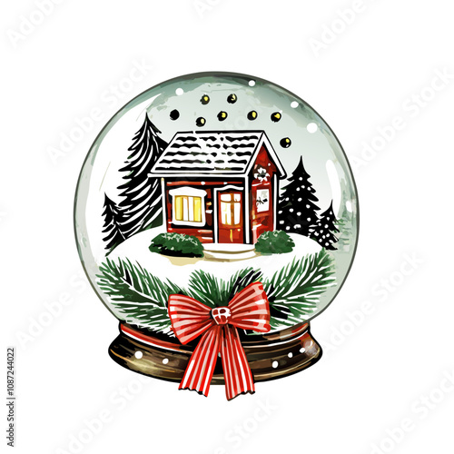 Watercolor high quality snowball with colorful house and candies vector illustration (7)