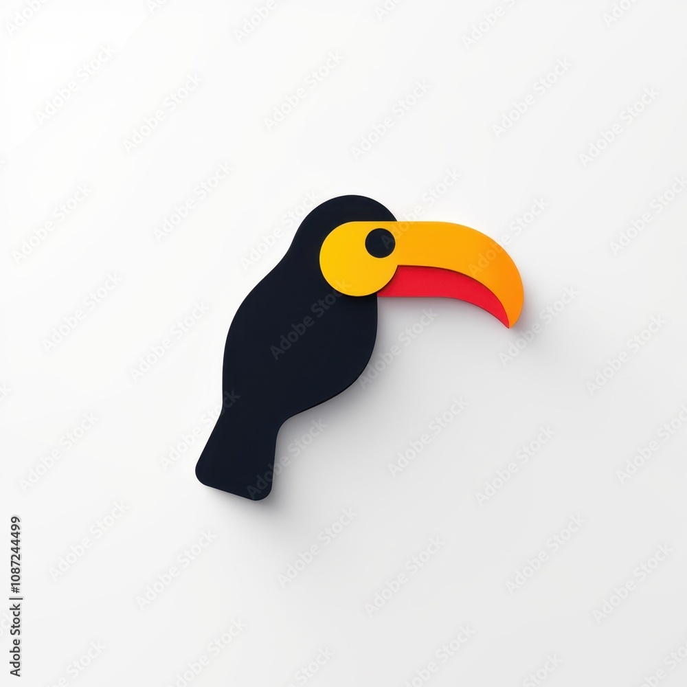 Naklejka premium Colorful Toucan Icon with Black Body and Bright Beak