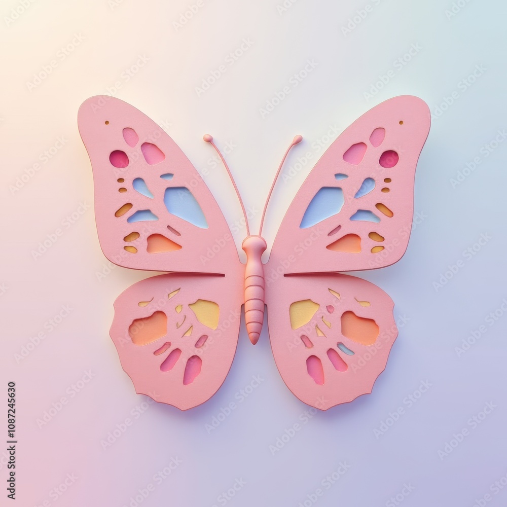 Pastel Butterfly Icon with Symmetrical Wings and Intricate Patterns Pastel Butterfly Icon with Symmetrical Wings and Intricate Patterns