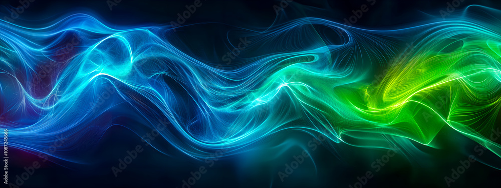 Vagues de fumée lumineuses bleues et vertes Vagues de fumée lumineuses bleues et vertes