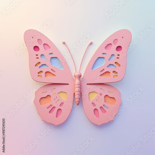 Pastel Butterfly Icon with Symmetrical Wings and Intricate Patterns