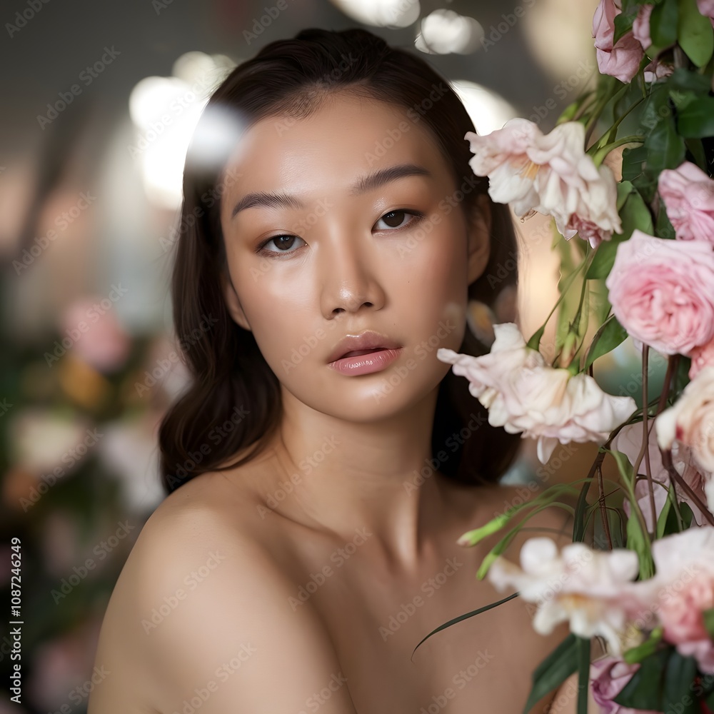 A photo of a woman with her natural beauty highlighted by soft light. A photo of a woman with her natural beauty highlighted by soft light.