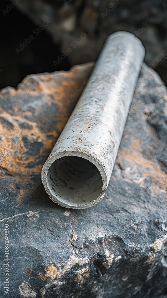 Gray Concrete Pipe on Rough Stone Texture Gray Concrete Pipe on Rough Stone Texture