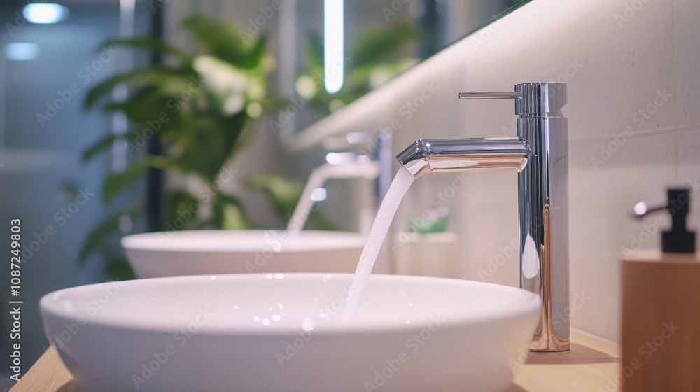 Fototapeta premium Gentle water stream washes hands clean, emphasizing the role of proper hygiene in health and wellness.
