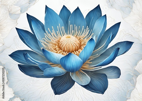 Blue lotus flower isolated on white or transparent.