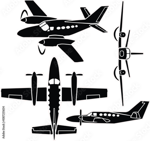 Small private airplane vector set for laser cut