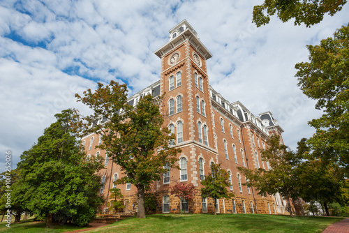 The Old Main clock tower, the oldest building on the University of Arkansas campus, USA