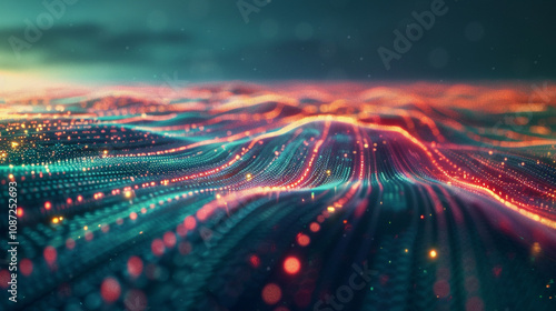 Surreal visualization of a digital aurora, with streams of data flowing like light across a technological horizon, symbolizing the dawn of a new era in communication.