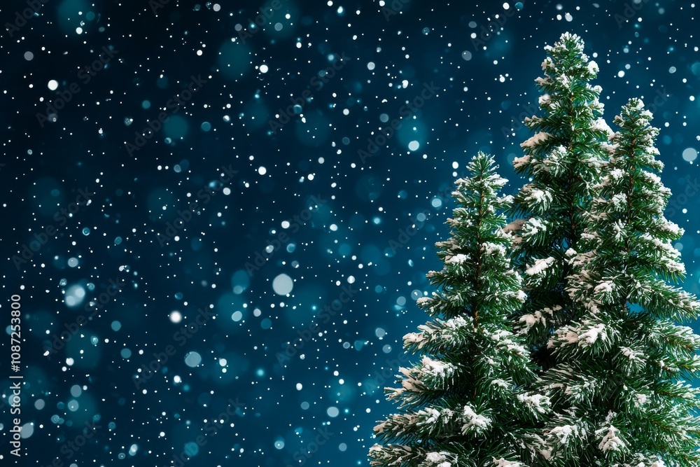 Winter wonderland snowy trees in nature scene Winter wonderland snowy trees in nature scene