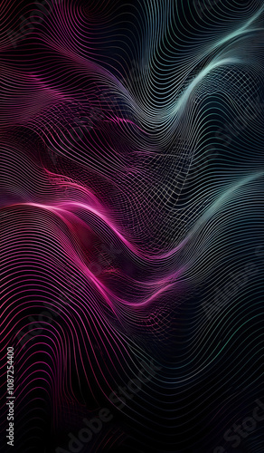 Colorful wavy neon lines background on black